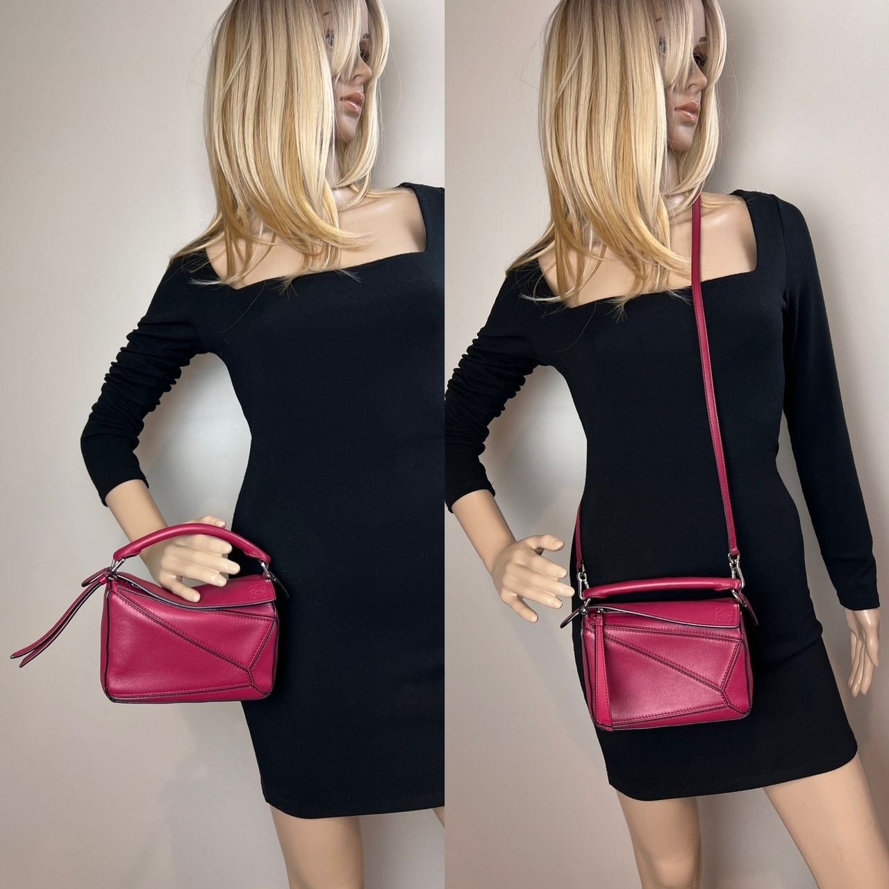 Loewe Calfskin Mini Crimson Puzzle Crossbody Hand Bag