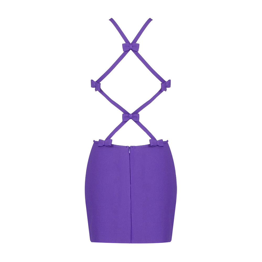 Irregular Asymmetric Summer Women Halter Cross Hollow Out Cutout Backless Dress