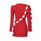 Red Hollow Out Cutout Bow Long Sleeve Bandage Mini Dress