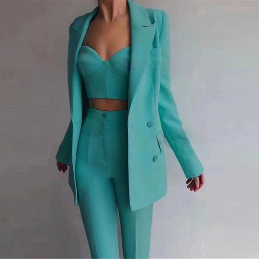 Office Business Women plus Bra Pants Blazer Suit Set