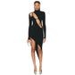 Black Asymmetric Cut-Out Long Sleeve Bodycon Dress – Sexy High-Fashion Evening Look
