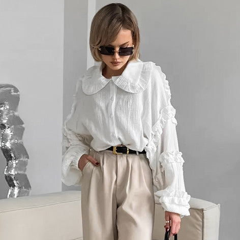 French Bubble Wrinkle Lace Lantern  Shirt