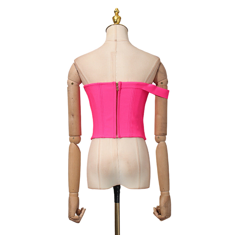 Fantasy Floral Room Barbie Waist Tube Top Two Piece Set Three Dimensional Floral Stitching Solid Color Women Summer