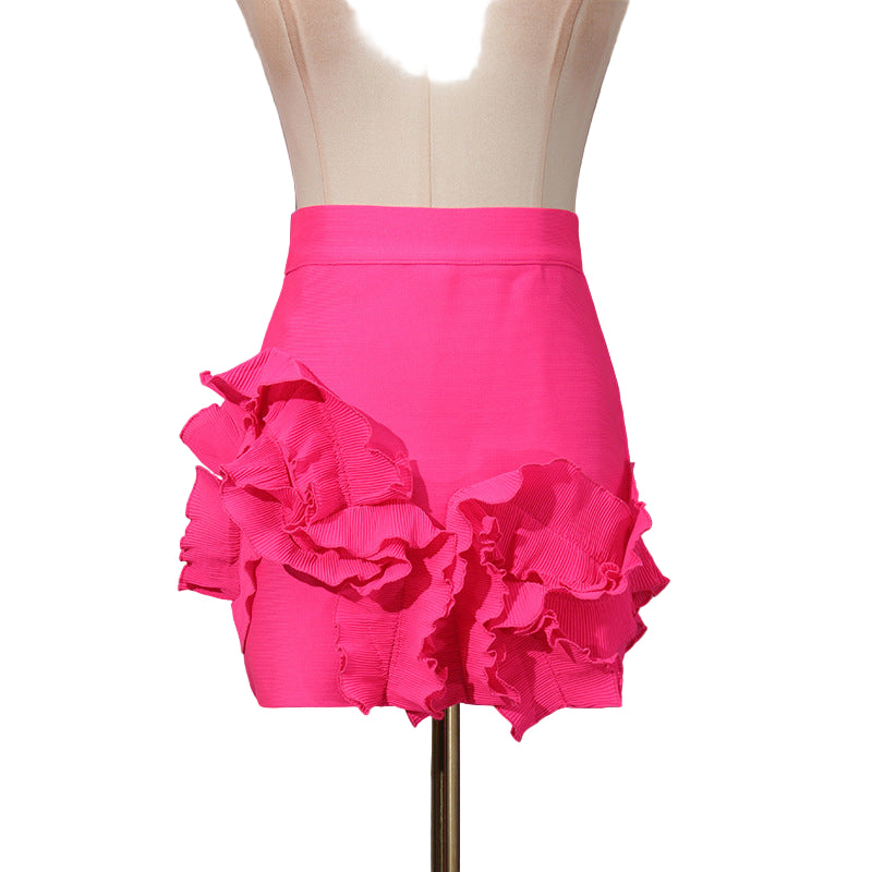 Fantasy Floral Room Barbie Waist Tube Top Two Piece Set Three Dimensional Floral Stitching Solid Color Women Summer