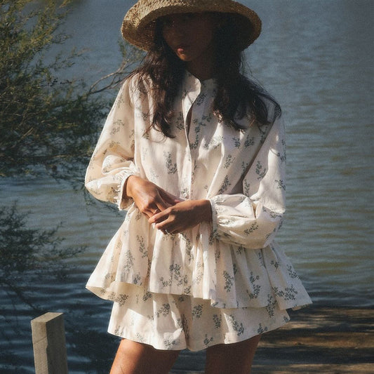 French Classic Skirt  Printed Shorts Suit