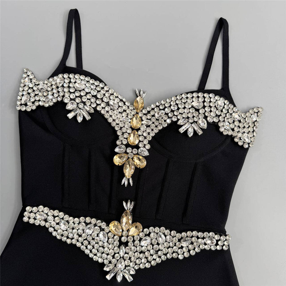 Diamond Strap Bandage Dress Socialite Slim Fit Dress Boning Corset Dress