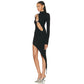 Black Asymmetric Cut-Out Long Sleeve Bodycon Dress – Sexy High-Fashion Evening Look