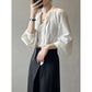 French V neck Shirt Women Spring Casual Lace up Chic Top