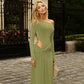 Women Clothing Autumn Solid Color round Neck Long Sleeve Waist Hollow Out Cutout out Strap Slim Maxi Dress