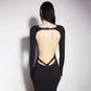 Sexy Long Sleeve Backless Lace Hip Elastic Metal Decoration Dress