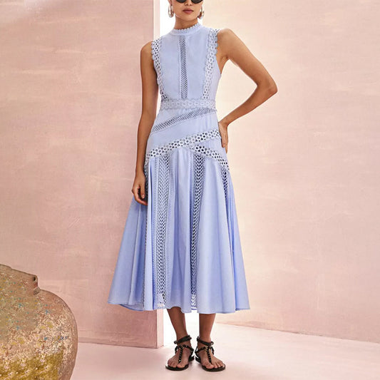 Hollow Cutout Lace  Ruffled Maxi Dress