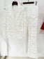 Mesh  Embroidery Sequined Blazer Trousers Suit Two Piece Set