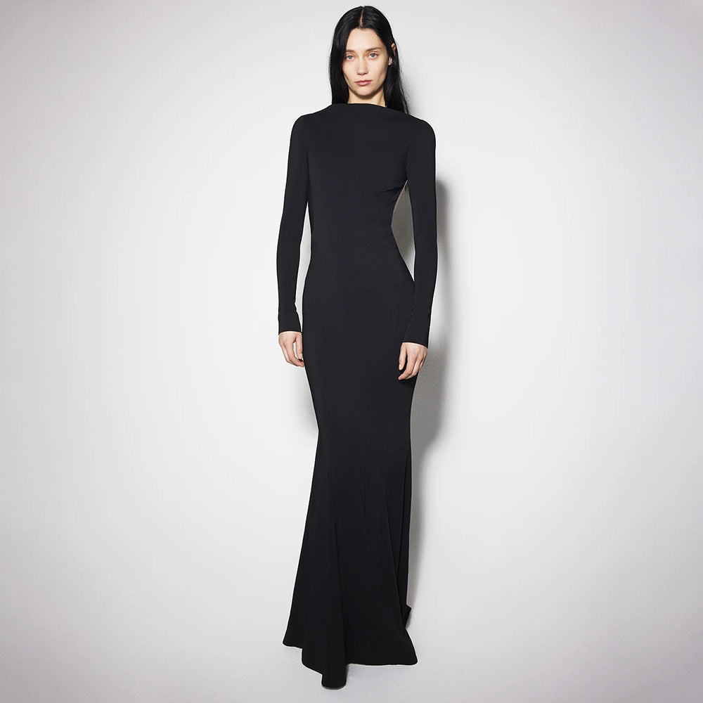 Sexy Long Sleeve Backless Lace Hip Elastic Metal Decoration Dress