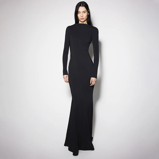 Sexy Long Sleeve Backless Lace Hip Elastic Metal Decoration Dress