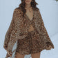 Leopard Print Loose  Shirt Shorts Two Piece Set