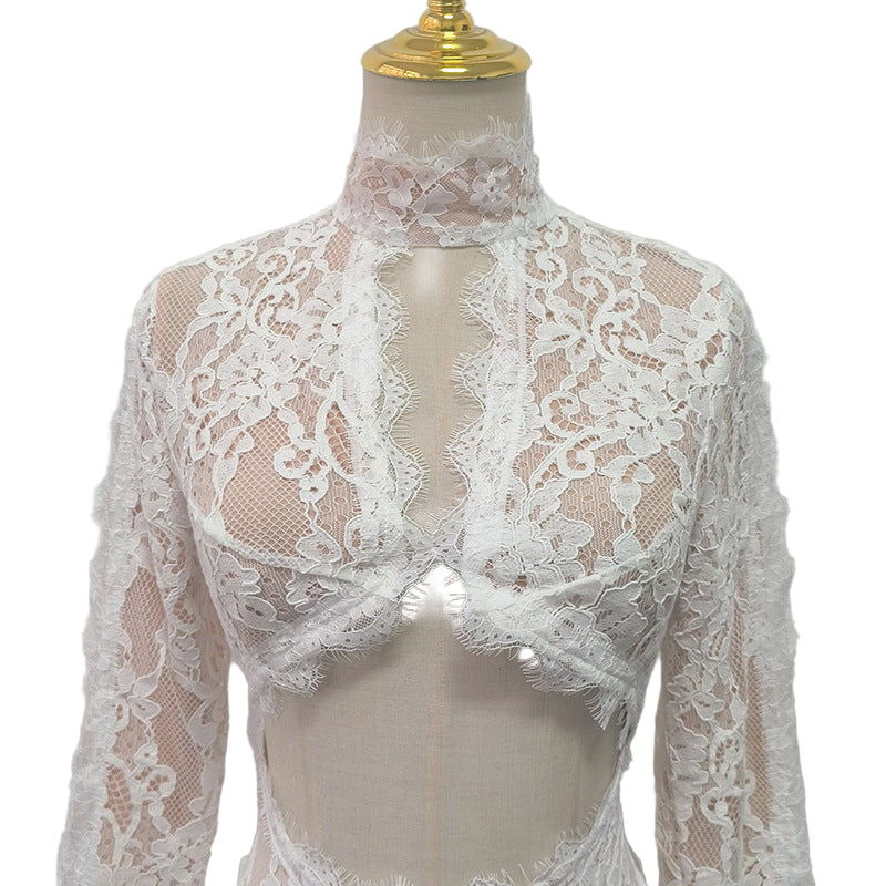 Elegant High-Grade Lace Backless Maxi Dress – Black Sexy Women’s Evening Gown