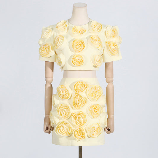 French Sweet  Three-Dimensional Floral Skirt Set