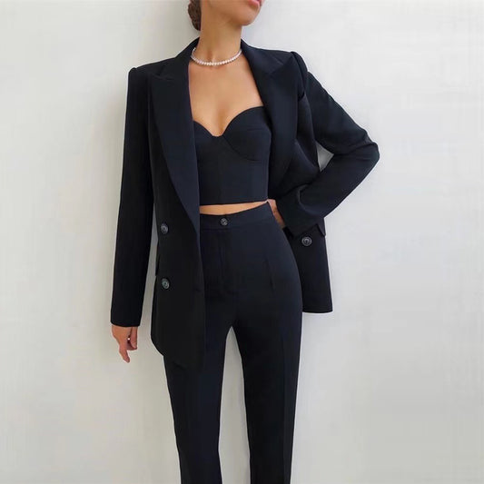 Office Business Women plus Bra Pants Blazer Suit Set