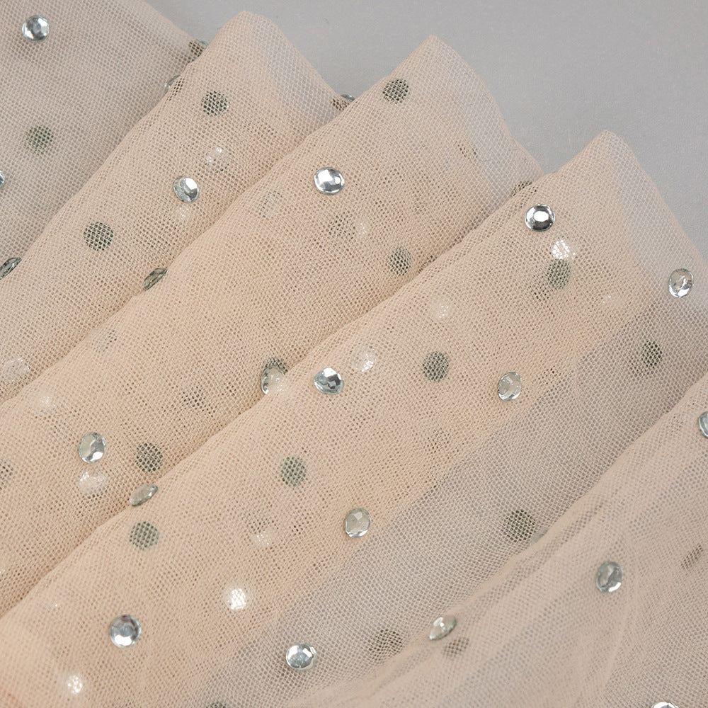 Summer Black Particle Diamond Mesh Stitching Bandage Elastic Dress Women Clothing