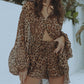 Leopard Print Loose  Shirt Shorts Two Piece Set