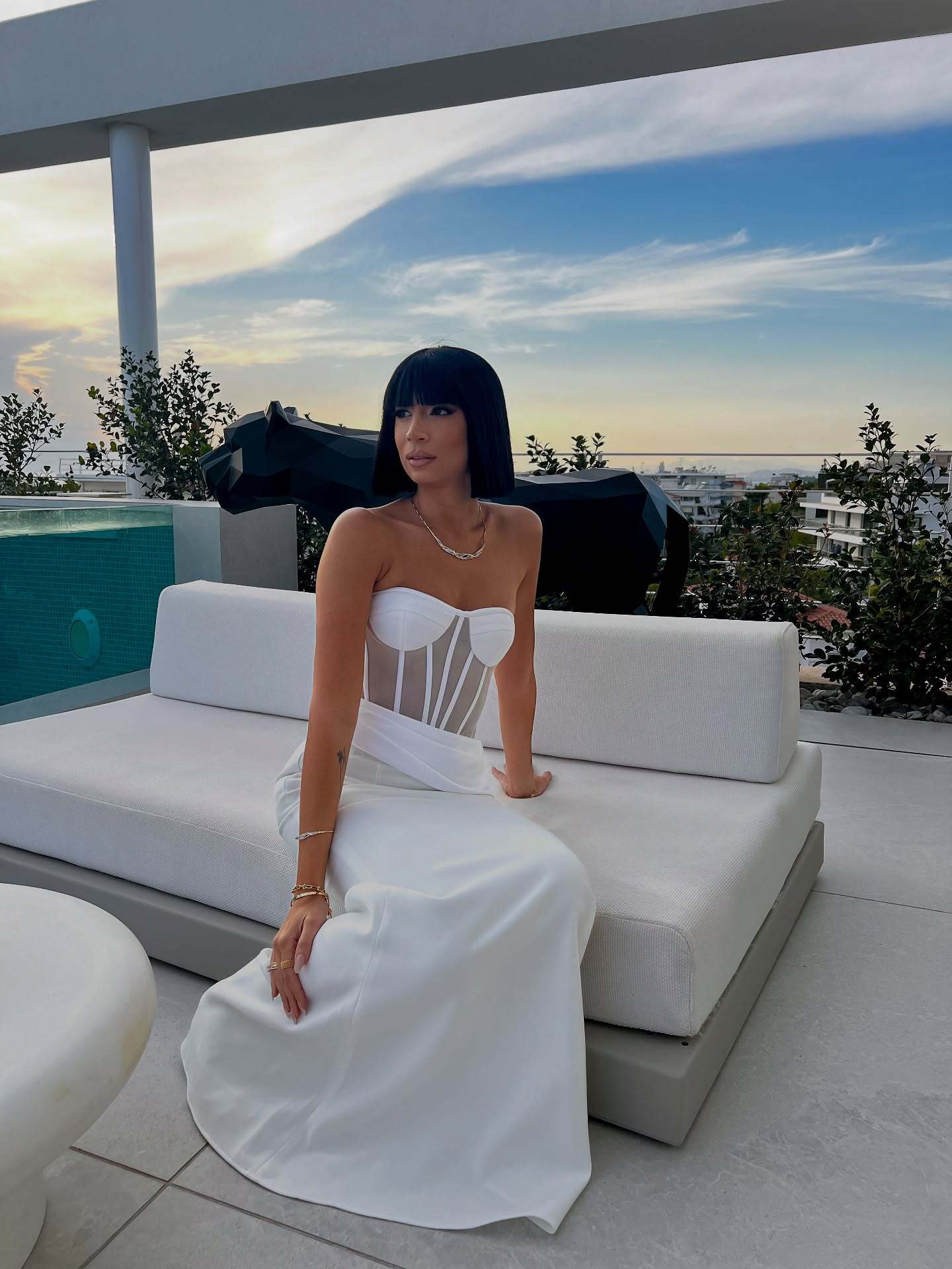 Sexy Boning Corset Tube Top Cinched Waist Long Slit Skirt Two Piece set