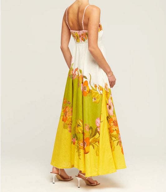 Sling Cotton Linen Printing Positioning Large Swing Dress