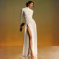 Autumn Winter Long-Sleeve White Sexy Maxi Dress – Elegant Women’s Evening Gown