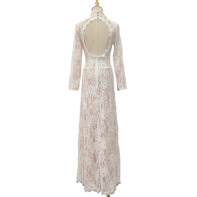 Elegant High-Grade Lace Backless Maxi Dress – Black Sexy Women’s Evening Gown