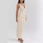 Champagne Party Rose Floral Applique Slit Pencil Maxi Dress