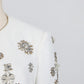 Classy white crystal blazer set slim fit top flare pants set