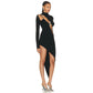Black Asymmetric Cut-Out Long Sleeve Bodycon Dress – Sexy High-Fashion Evening Look