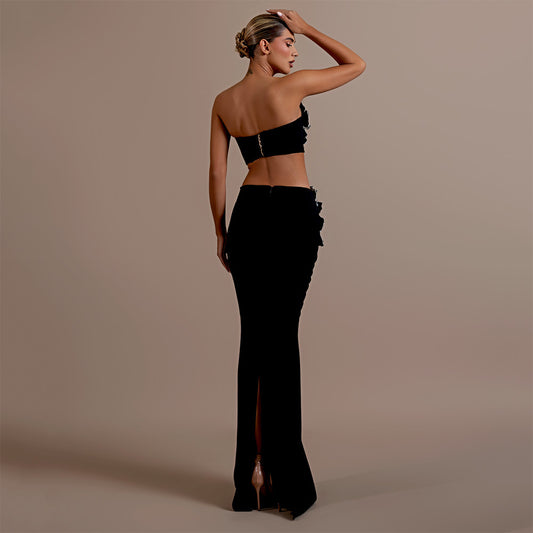 Floral Rhinestone Embedded Bandage Two Piece Set