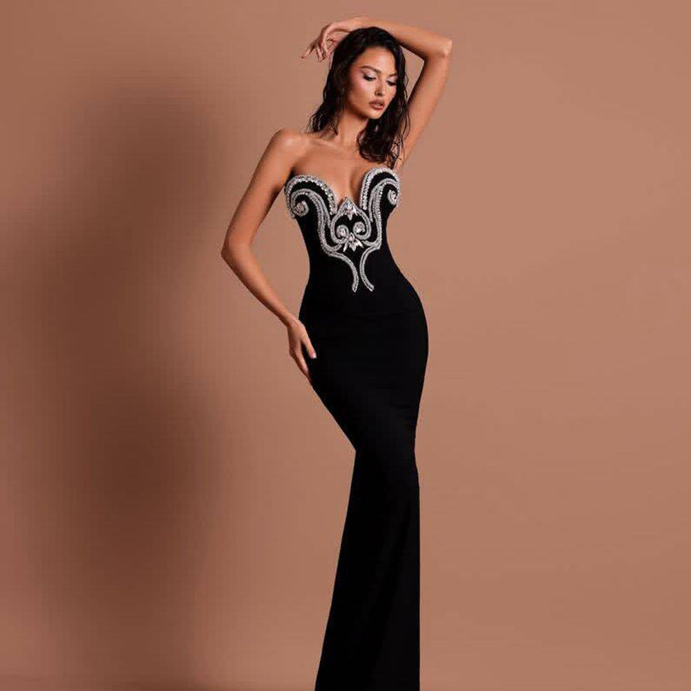Black Strapless Embellished Maxi Dress – Elegant Formal Evening Gown