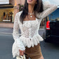 White Lace Top French High Sense Base Ride Shirt
