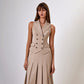 Maxi Skirt Sleeveless Vest Pleated Dress Two Piece Sets
