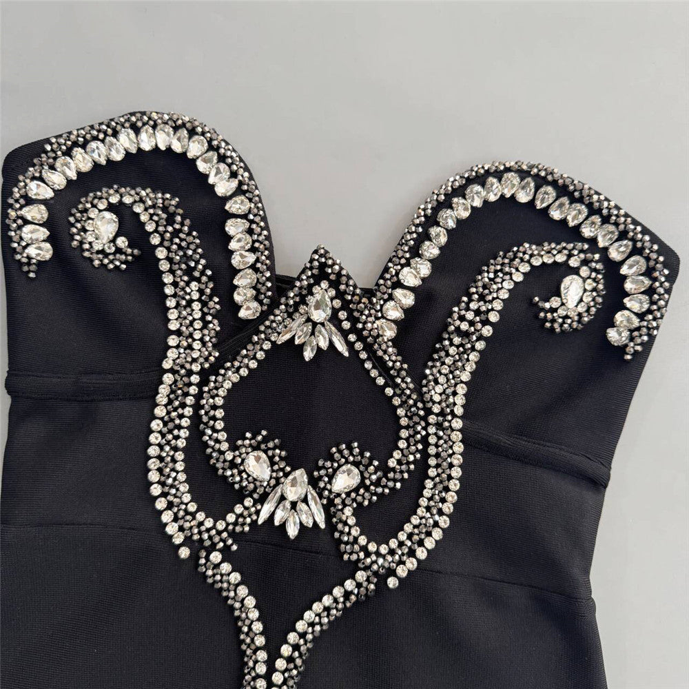 Black Strapless Embellished Maxi Dress – Elegant Formal Evening Gown