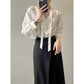 French V neck Shirt Women Spring Casual Lace up Chic Top