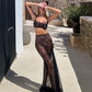 Sexy Sling Backless Sheer Lace Two-Piece Set  Bralette & High-Waist Maxi Mesh Skirt