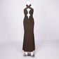 Autumn Winter Slim Slimming Wrapped Chest Hip Dress Sexy Coffee Color Cross Halterneck Dress