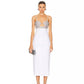 High End White Midi Sequin Dress with Rhinestone Bustier & Cut-Out Detail – Luxury Evening Look