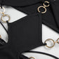 Black Metal Ring Halter Bandage One Piece Dress Sexy Women Braces Autumn