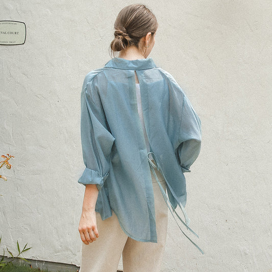 Back Lace Up Tencel Lazy Wind  Cardigan Top