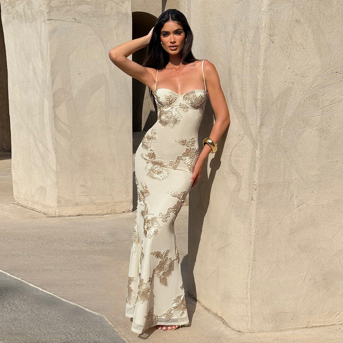 Women Clothing Sexy Slim Fit Slimming Backless Lace up Maxi Dress