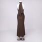 Autumn Winter Slim Slimming Wrapped Chest Hip Dress Sexy Coffee Color Cross Halterneck Dress