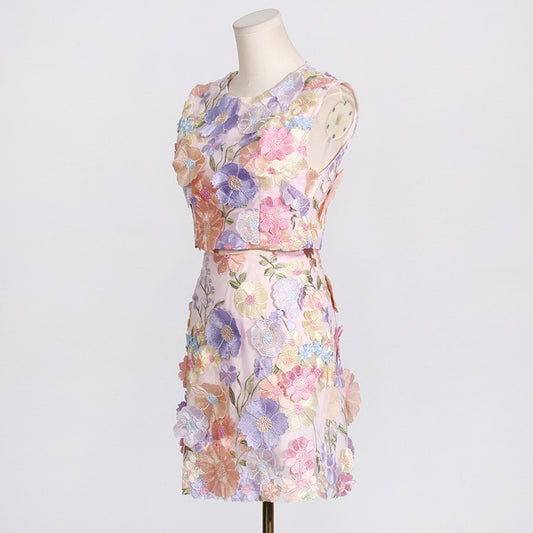 Embroidered Top Slimming Skirt Two Piece Set
