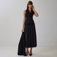 Maxi Skirt Sleeveless Vest Pleated Dress Two Piece Sets