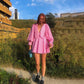 Pink Plaid Doll Collar Long Sleeve Dress