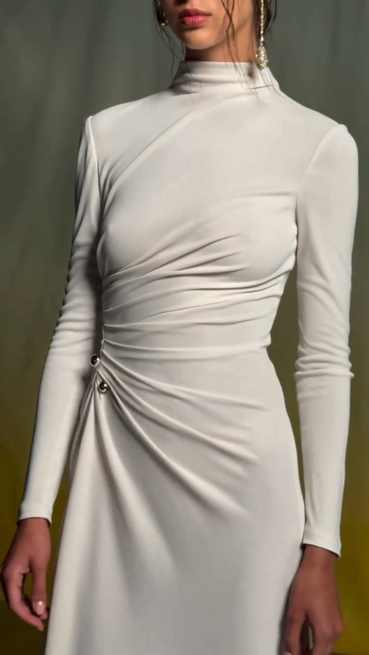 Autumn Winter Long-Sleeve White Sexy Maxi Dress – Elegant Women’s Evening Gown