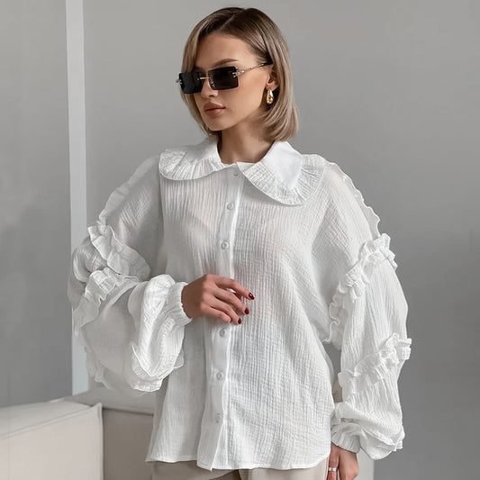 French Bubble Wrinkle Lace Lantern  Shirt