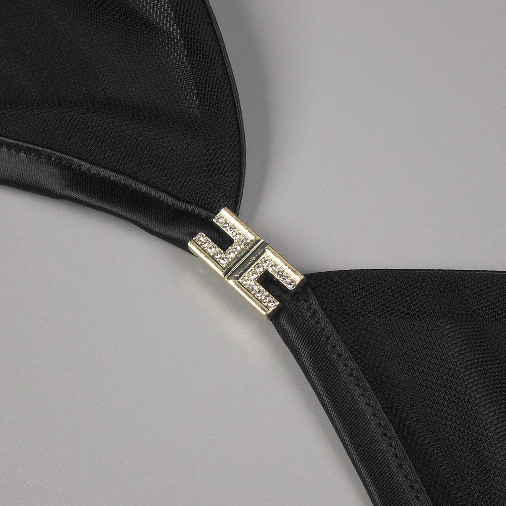 Sexy Deep V Black Sheer Striped Maxi Dress | Runway-Inspired Evening Gown